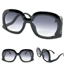 OVERSIZED EXAGGERATED Funky VINTAGE RETRO Style SUNGLASSES Large Big Black Frame