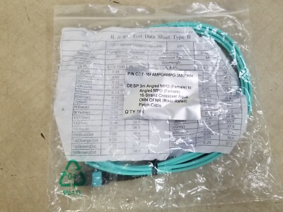 3m Angled MPO to Angled MPO 16 Strand Crossover Aqua OM4 OFNR Patch Cable