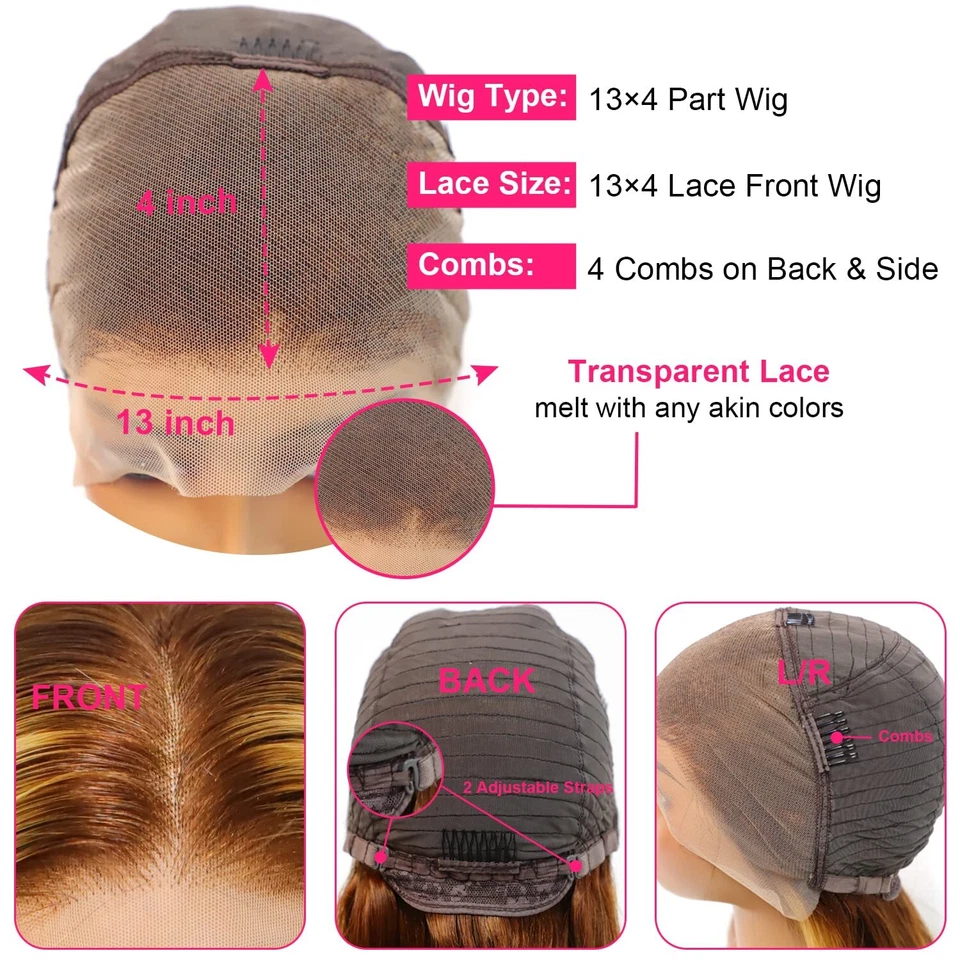 Peluca Highlight Bob Cabello Humano 13x4 Bob Encaje Frontal Pelucas 5/27 Peluca Bob Rubia Miel Foto 4 de 4