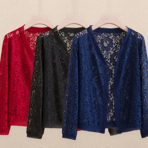 Women Lace Floral Shirt Cardigan Top Hollowed Out Open Front Cardigan Shirt Thin - Bild 5 von 25