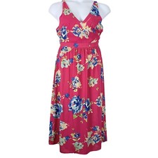 Everly Small Dress Midi Floral Sleeveless V Neck Pink Multicolor Lined Zip Back