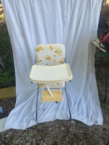 Vintage Comfort Lines Baby High Chair Vinyl Padded Fold Up Animal Pattern Circus - Picture 1 of 10