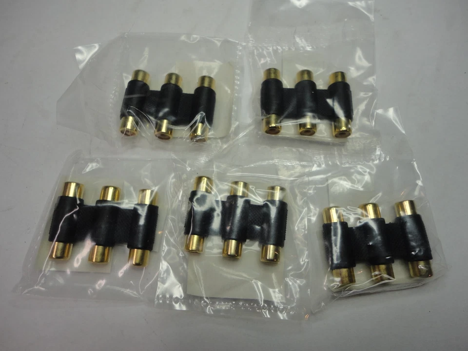 New, Free ship, 5 Count, 3RCA Cable Coupling, 3 Post RCA Coupling, Gold Plated