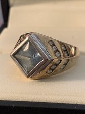 VTG DESIGNER 925 BLUE TOPAZ WHITE STONE STERLING SILVER GOLD VERMEIL BAND RING