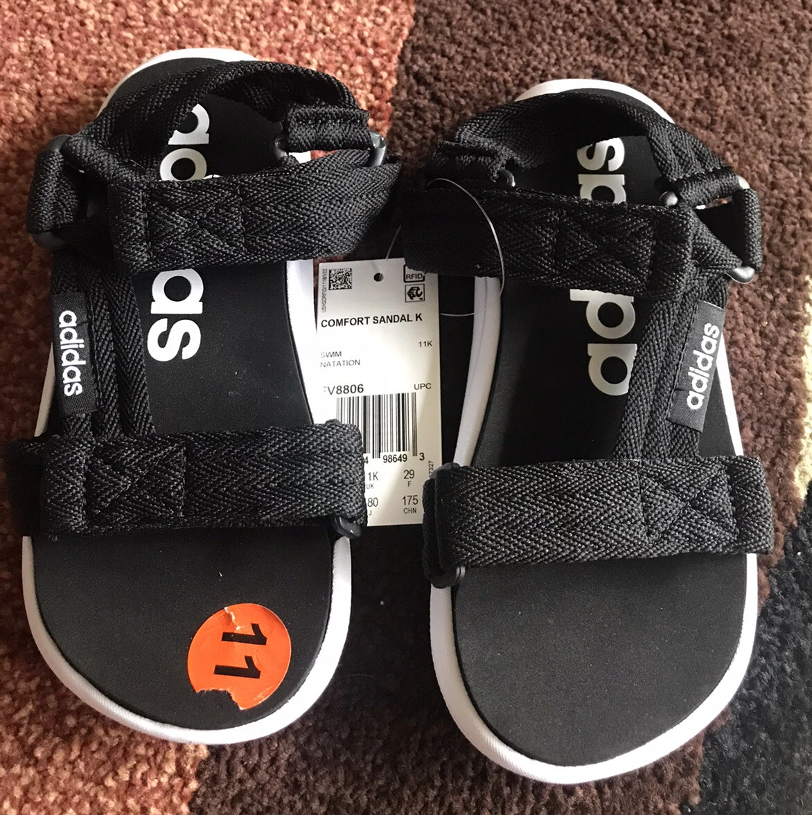 Adidas Comfort Sandal K nero bianco cinturino scarpe sandali bambino TAGLIA 11K FV8806 nuovi con etichette