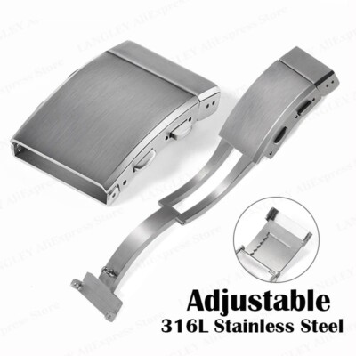 Metal Watch Buckle Adjustable Stainless Steel Double Push Button Clasp  18-22mm