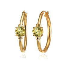 Solitaire Citrine 25mm Hoop Earrings in Rose Gold Plated Sterling Silver