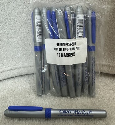 One Dozen BIC Mark-It Deep Sea Blue Ultra Fine Point Permanent Color Markers