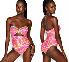 Trina Turk Morning Sunrise Printed Cut Out Bandeau One-Piece Swimsuit sz 8 162