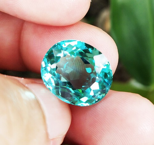 16x13.5mm. 17.50ct. NEON BLUISH GREEN PARAIBA COLOR VIVID GEMs Excellent Cut - Picture 7 of 9