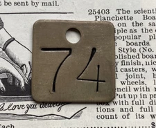 Number 74 Tag Brass Metal Numbered Keychain Stamped Token Aged Fob Cattle Tag