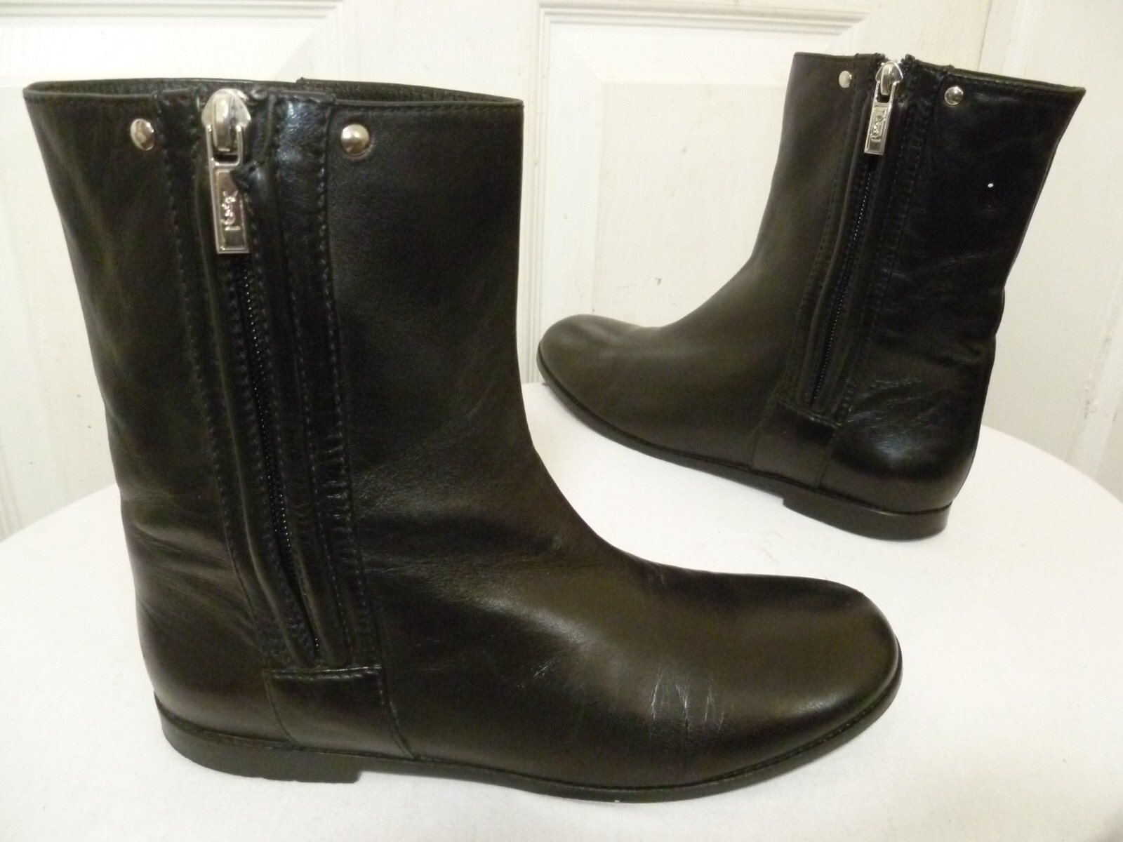 YVES SAINT LAURENT STIVALETTI PIATTI DONNA NERI MORBIDI IN PELLE 371⁄2 US 7