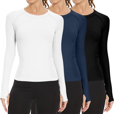 MathCat Long Sleeve Workout Tops for Small, White & Navy Black 