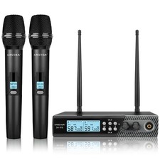 Wireless Microphone System, UHF Cordless Handheld Mics, 328FT Range, Auto Sca...