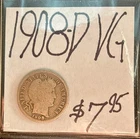 1908-D Barber Silver Dime (VG) Very Good Condition! ENN Coins