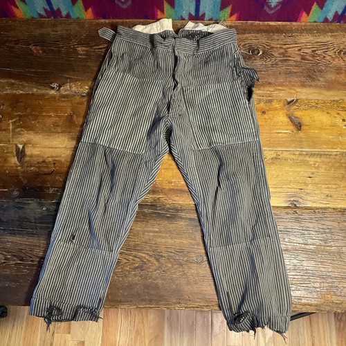 Mens Antique Vintage French Work Wear Pants Patched Striped Shashiko Boro