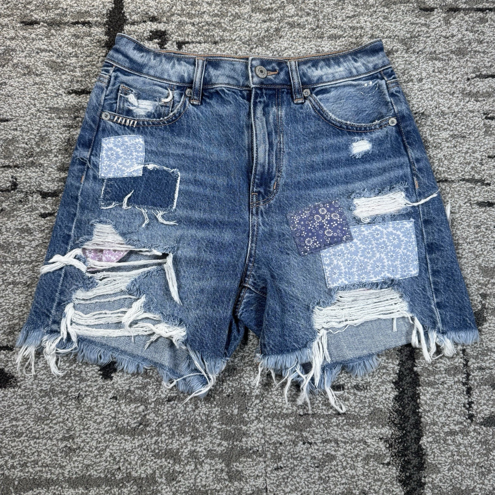 Patchwork Denim Shorts Womens 0 Distressed American Eagle High Rise