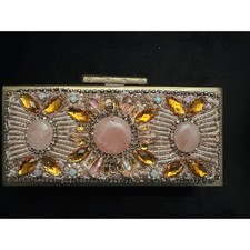 Mary Frances Beaded Crystal Pink Quartz Hard Shell Clutch Evening Bag NWT