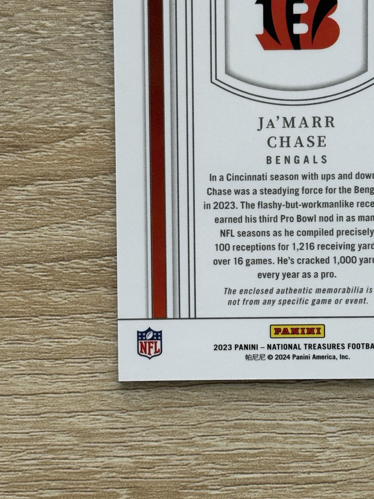 2023 National Treasures Ja'Marr Chase Treasured Patches 1/1 Platinum Patch view 5