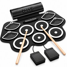 Electronic Drum Set 9 Pads Drum Practice Pad Kit Roll-Up Electric Drum Set