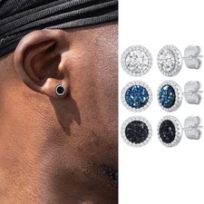 Men’s 925 Sterling Silver Iced Cz Hip Hop Stud Earrings 3 Pairs Of Set Unisex 