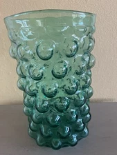 Blenko Vintage Signed Mid Century Husted Teal Green Bubble Large Glass Vase