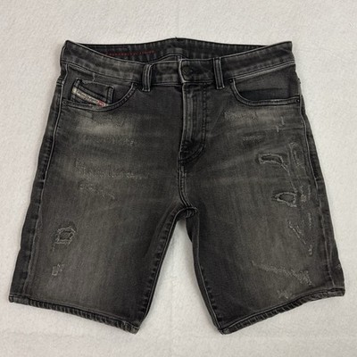 Diesel D Fin Denim Shorts Mens 31 Black Distressed Slim Fit Designer