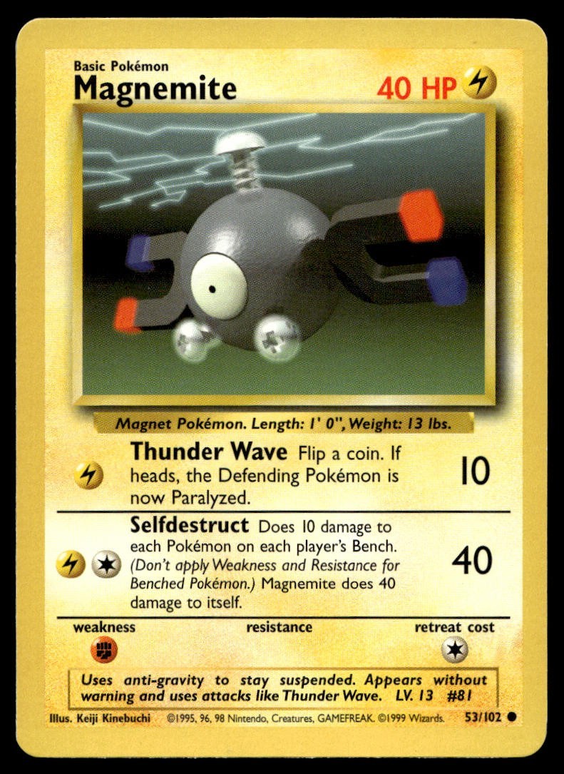 Magnemite 53/102 Pokemon Card Base Set Common 40 HP Lightly Played C39