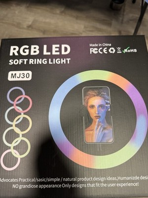 RGB LED Soft Ring Light MJ30 with Phone Holder Multi-Color Lighting New In Box