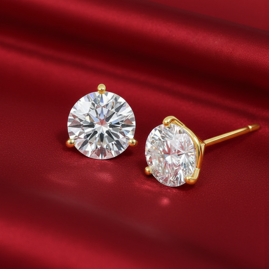 4.00Ct E VS1 Lab Grown Diamond Stud Earrings IGI Certified 14K Gold 3‑Prong