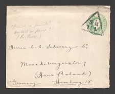 King George V KGV Triangular Postmark 1/2d Postal Stationery Cover To Germany