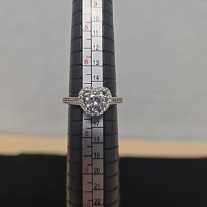 Authentic 18K RGP (Rolled Gold Plated) White Gold Womens Heart Shaped Halo Ring CZ Size 7