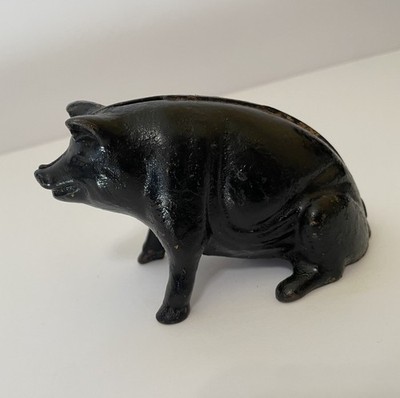 Vintage Cast Iron Pig Bank Black Finish 1890 1920 Primitive Pre Depression Era