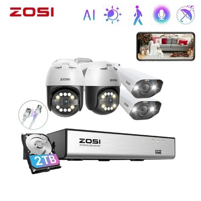 ZOSI 8CH 5MP 4K NVR Security PT Camera System IP66 AI Face Detect Two-Way Audio