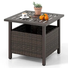 Outdoor Side Table w/1.93" Umbrella Hole Zinc-iron Alloy Tabletop for Poolside