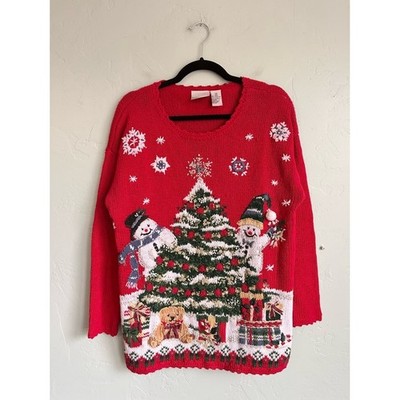 90's Vintage Fashion Bug Red Christmas Holiday Cottagecore Knit Sweater Small