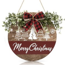 Merry Christmas Wooden Hanging Sign for Front Door Decor Christmas Wreath