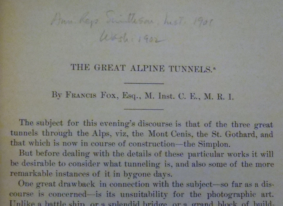 THE GREAT ALPINE TUNNELS by Francis Fox 1902 - Smithsonian Institution - Image 3 of 4