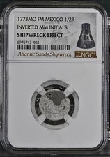 1773 MO FM MEXICO INVERTED MM INITIALS 1/2 REAL Shipwreck Atlantic Sands