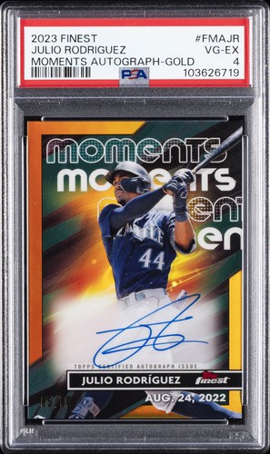 2023 TOPPS FINEST FINEST MOMENTS AUTOS GOLD #FMAJR JULIO RODRIGUEZ 5/50 PSA 4
