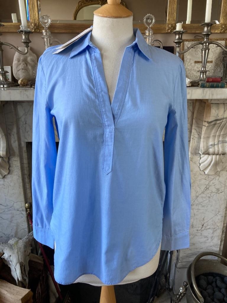 NUEVO CON ETIQUETAS RP £29.50 Per Una UK 6/8 Cambray azul algodón suave dobladillo camisa top