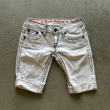 Rock Revival Jen Shorts Womens 26 White Straight Fit Y2K Bermudas Flap Pocket