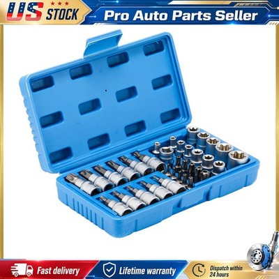 Male Female Torx 34Pcs Socket Set For Car Truck 3/8 Drive E-External Internal