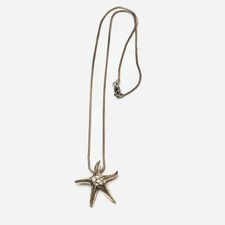 Sterling Silver Snake Chain With Silver Tone Rhinestone Starfish Pendant