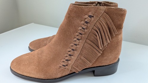 Topshop Kit Fringe Booties Brown Suede Ankle Boots Womens 8.5 Boho