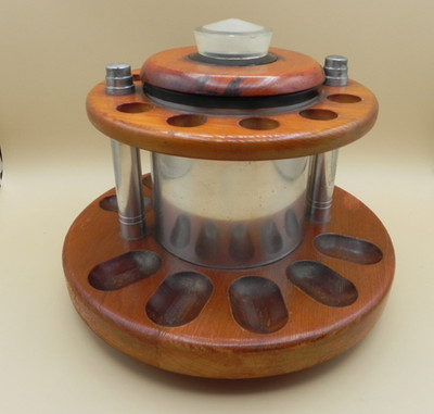 Vintage Wooden Pipe Rack with Humidor Mid Century Smoking 10 Pipe with 5 pipes