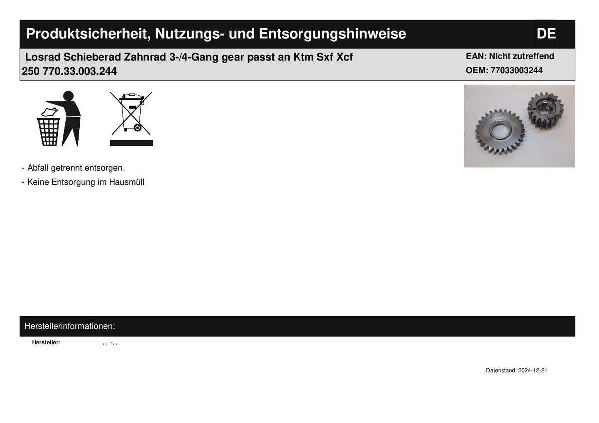 Losrad Schieberad Zahnrad 3-/4-Gang gear passt an Ktm Sxf