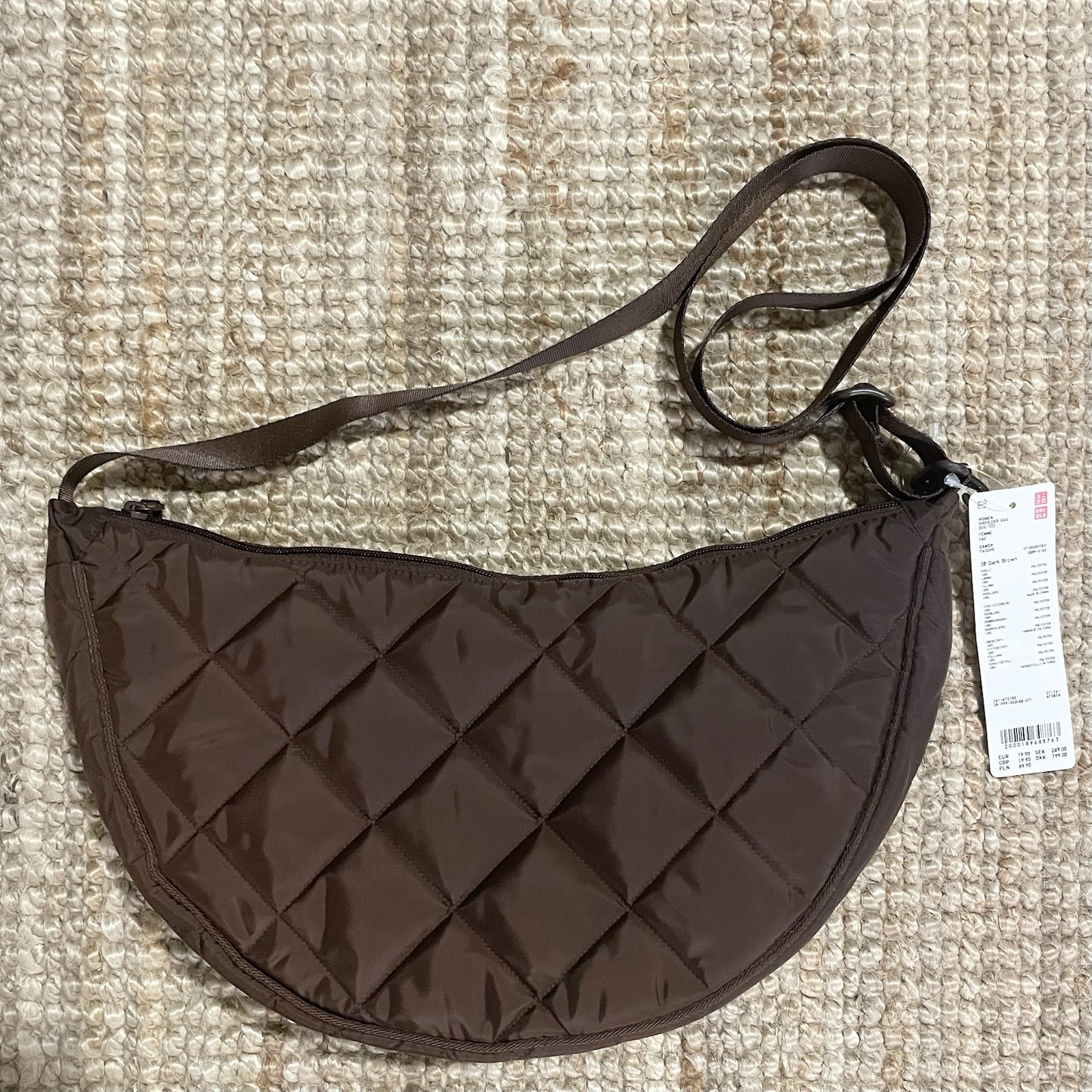NWT UNIQLO Women Shoulder Bag Quilted Dark Brown Adjustable Strap Crossbody