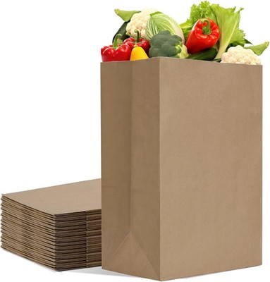Paper Grocery Bags 12 X 7 X 17 Inches 25Pcs Bulk, Heavy Duty 60 Lbs Kraft Brown