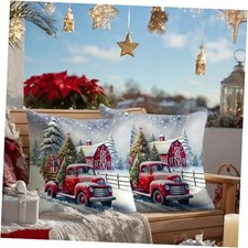 Set of 2 Christmas Throw Pillow Covers 18x18 Inch Soft Christmas Truck 005